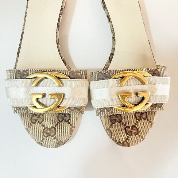 Gucci Brown Interlocking GG Supreme Canvas with Ribbon Slides Flats Size 36 - Picture 5 of 13